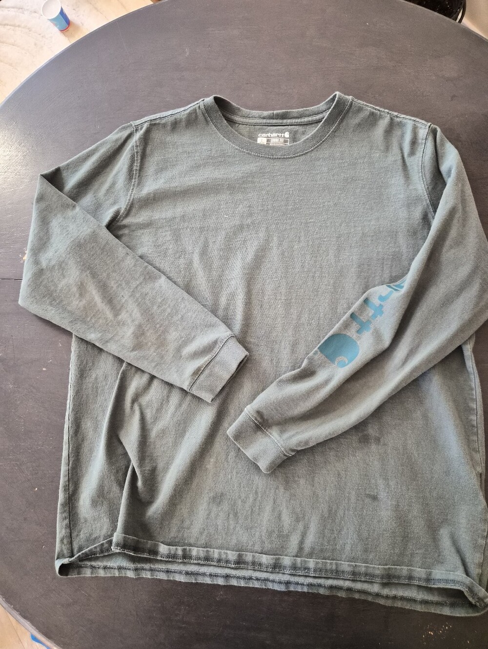Carhartt Olive Green Long Sleeve Crewneck with Sleeve Logo